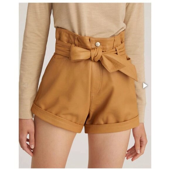 NWT Marissa Webb Banks Paperbag Leather Boyfriend Shorts Fawn Sz 4 $ $425 - Picture 8 of 15